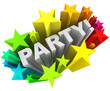 Party Word Starburst Colorful Stars Invitation Fun Event