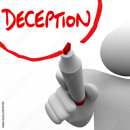 Illustration: Deception Man Writing Word Lying Dishonesty Insincerity Deception Man Writing Word Lying Dishonesty Insincerity