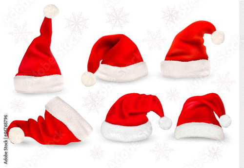 Vector: Big collection of red santa hats. Vector. Big collection of red santa hats. Vector.