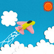 Clay jet fighter on bluesky with sun and cloud