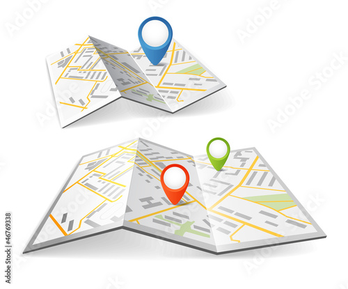Vector: Folded maps with color point markers Folded maps with color point markers