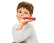 Child with toy, isolated on white background