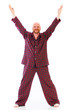Happy bald bearded man in pajamas