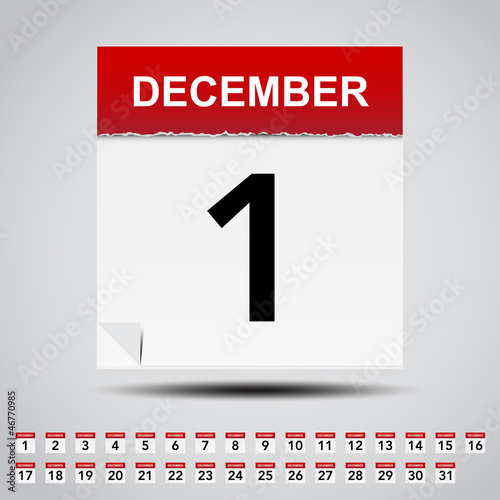 Vector: Calendar on white paper note. Calendar on white paper note.