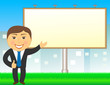 Vector: succesful real estate agent showing on billboard in city succesful real estate agent showing on billboard in city