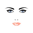 Face of woman with blue eyes on white background.