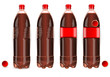 Four plastic bottles of cola with labels