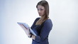 Young beautiful woman with tablet iolated