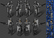 isometric set of eight policemans standing