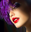 Fashion Art Girl Portrait With Violet Hair. Hairstyle