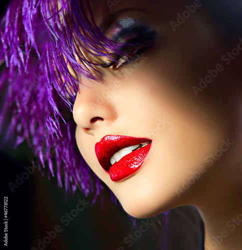 Photo: Fashion Art Girl Portrait With Violet Hair. Hairstyle Fashion Art Girl Portrait With Violet Hair. Hairstyle