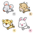 Running Rat and Cow, Tiger and Rabbit Mascot. The East Twelve zo