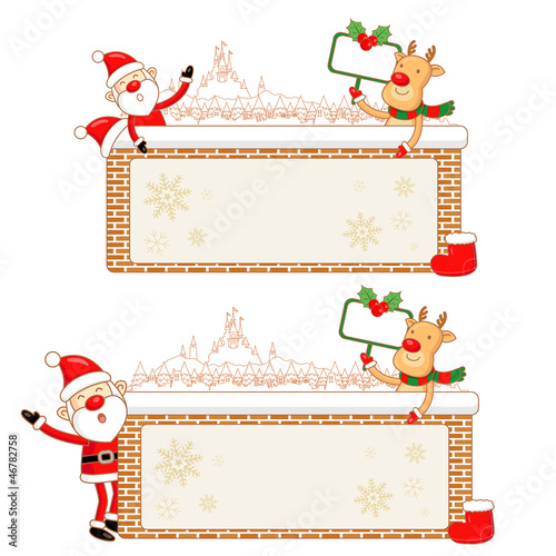 Vector: Santa Claus and Rudolph Mascot using a variety of banner designs Santa Claus and Rudolph Mascot using a variety of banner designs