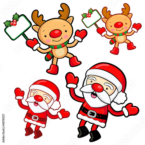 Vector: Santa Claus and Rudolph mascot the event activity. Christmas Cha Santa Claus and Rudolph mascot the event activity. Christmas Cha
