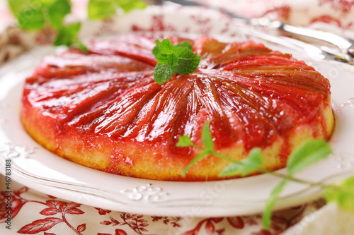 Photo: Beautiful rhubarb cake with syrup. Beautiful rhubarb cake with syrup.