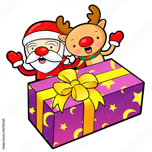 Vector: Santa Claus and Rudolph mascot the event activity. Christmas Cha Santa Claus and Rudolph mascot the event activity. Christmas Cha