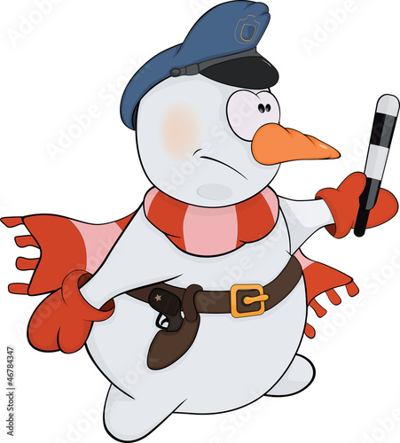 Vector: Snowball the policeman. Cartoon Snowball the policeman. Cartoon