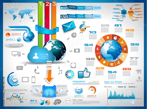 Vector: Infographics Elements for cloud computing graphs Infographics Elements for cloud computing graphs