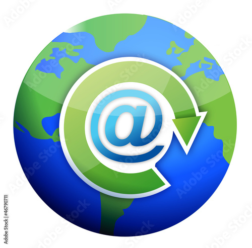 Illustration: att mail sign over globe att mail sign over globe