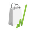 Blank shopping bag with arrow pointing up on white background