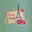 Scrapbook Design Elements - Paris Vintage Card with Stamps