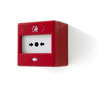 Modern fire alarm trigger button isolated on white