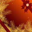 Christmas background with golden fur-tree, red bow and jewel