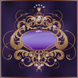 Classical dark blue label with  floral pattern, jewels, button