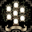 Retro family tree with silver photoframeworks and banners
