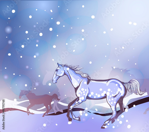 Vector: Horses running in winter field Horses running in winter field