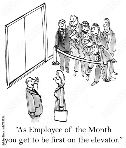 Illustration: Employee of the month is first on elevator Employee of the month is first on elevator
