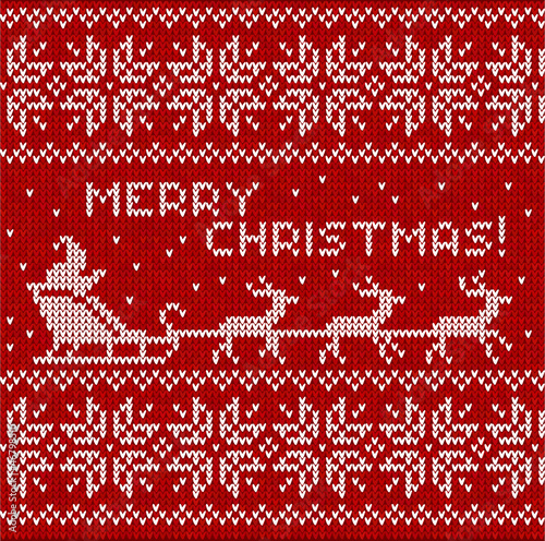 Vector: Red sweater with Santa and his deers seamless pattern Red sweater with Santa and his deers seamless pattern