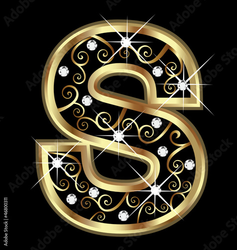 Vector: S gold letter with swirly ornaments S gold letter with swirly ornaments