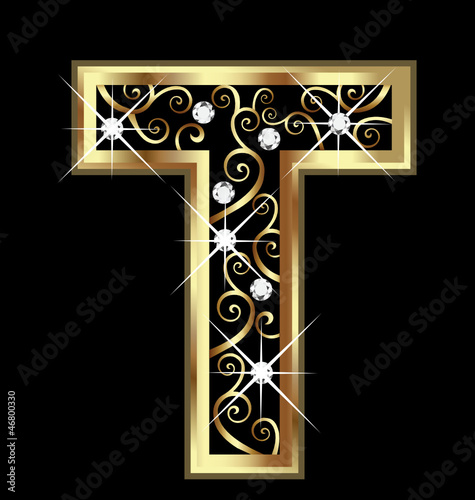 Vector: T gold letter with swirly ornaments T gold letter with swirly ornaments