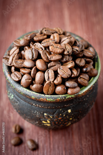 Photo: Coffee beans in the old pot Coffee beans in the old pot