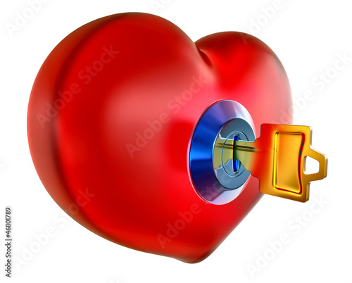 Illustration: red heart with golden key red heart with golden key