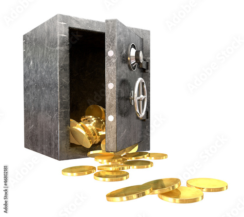 Photo: Safe Spilling Coins Perspective Safe Spilling Coins Perspective