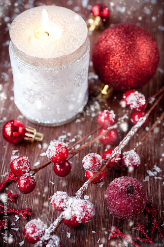 Photo: Christmas composition with candles and decorations Christmas composition with candles and decorations