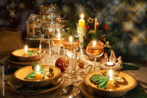 Photo: Christmas dinner table with christmas mood Christmas dinner table with christmas mood