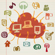 Vector: Social media, cloud communication in doodle style Social media, cloud communication in doodle style