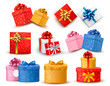 Vector: Set of colorful gift boxes with bows and ribbons. Vector illustr Set of colorful gift boxes with bows and ribbons. Vector illustr