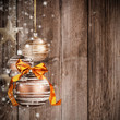  Christmas theme with golden glass balls on blur wooden texture