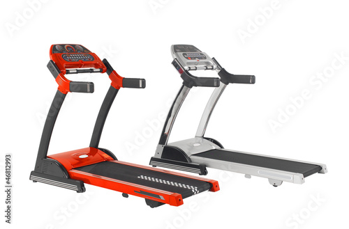 Photo: Treadmill the running exercise tool isolated on white Treadmill the running exercise tool isolated on white