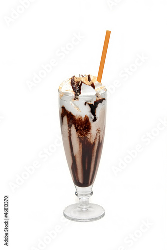 Photo: Hot chocolate with syrup in glass cup Hot chocolate with syrup in glass cup
