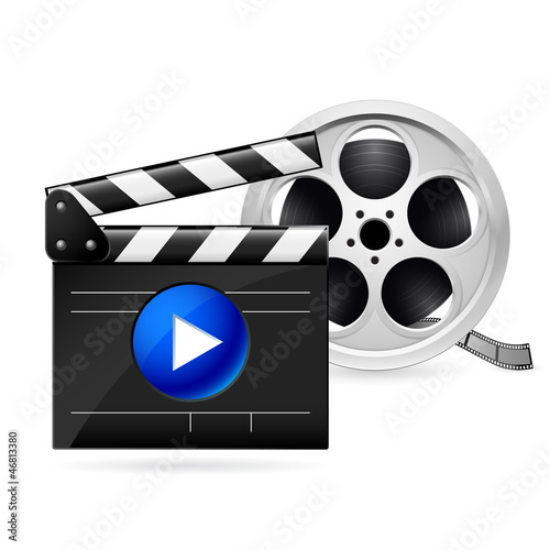 Vector: Movie clapboard and reel of film Movie clapboard and reel of film
