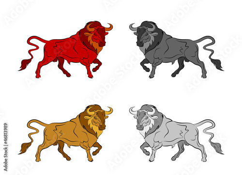 Vector: Set of colorful bulls Set of colorful bulls