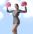 sexy cheerleader raises pompom