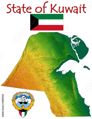 Vector: Kuwait Middle East Asia national emblem map symbol motto Kuwait Middle East Asia national emblem map symbol motto