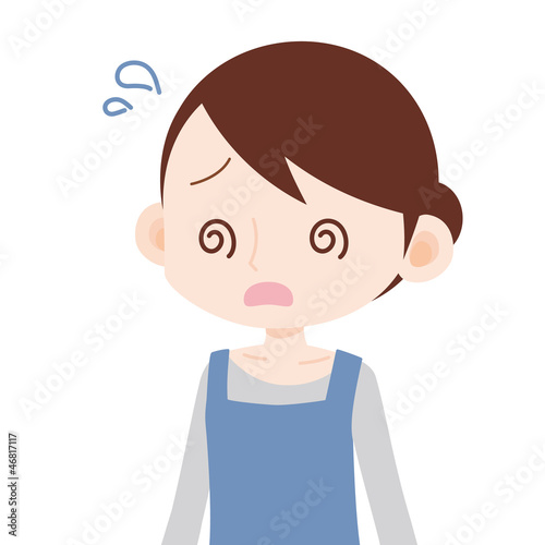 Illustration: エプロンを着た女性 上半身 目が回る エプロンを着た女性 上半身 目が回る