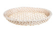 Wickerwork empty yellow breadbasket on white background